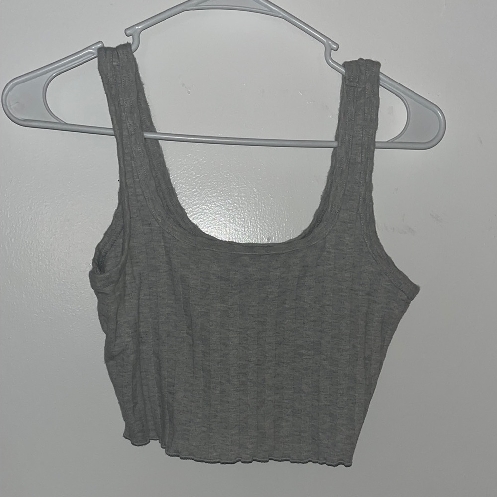 Gray Ribbed Sleeveless Crop Tank Top